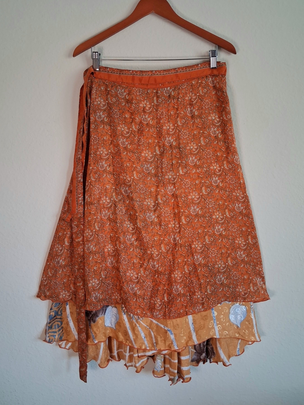 Vintage Women's Kariza Orange Paisley Layered Wrap Skirt - Picture 8 of 12